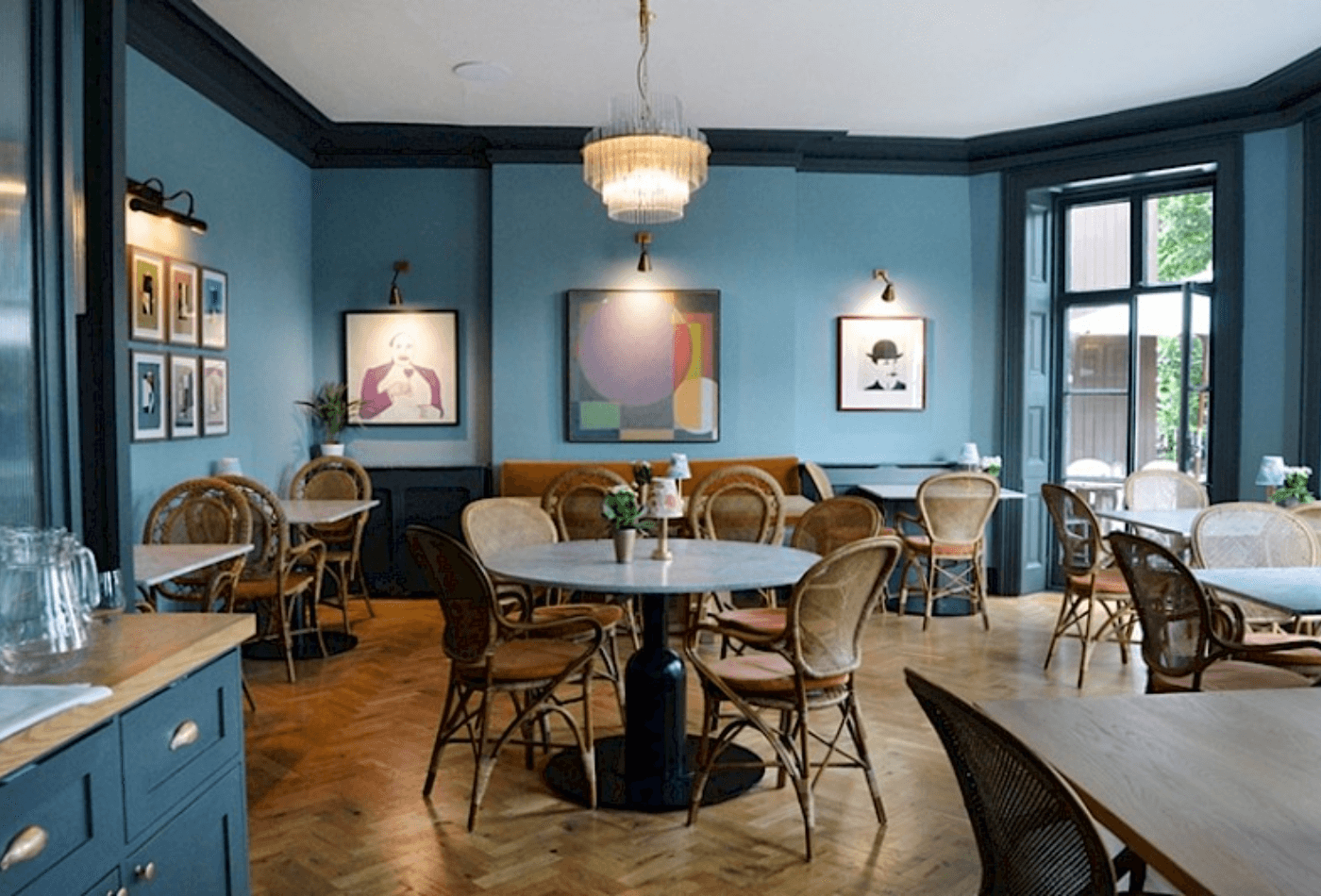 Blue breakfast area with parquet flooring.png