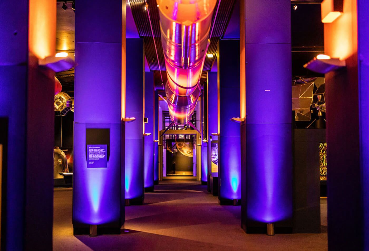 Gallery with purple lighting
